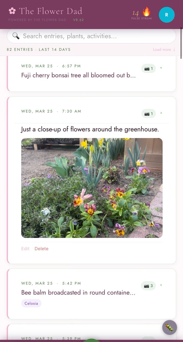 Flower Dad pulse log