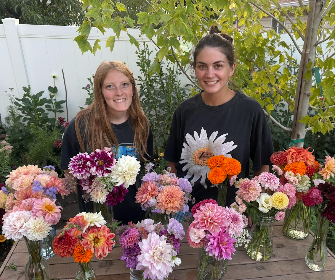 The girls with their flower arrangements